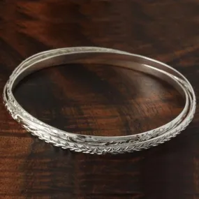 Sterling Silver Hawaiian Bangle 3 in 1 Heirloom Scroll Engraving Bangle Silver Color