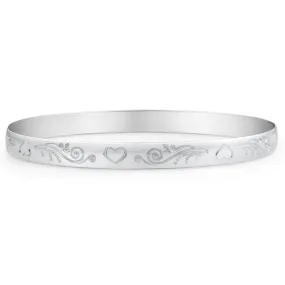 Sterling Silver Heart Engraved 65mm Bangle