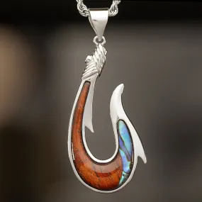 Sterling Silver Hook Pendant with Abalone Shell & Hawaiian Koa Wood