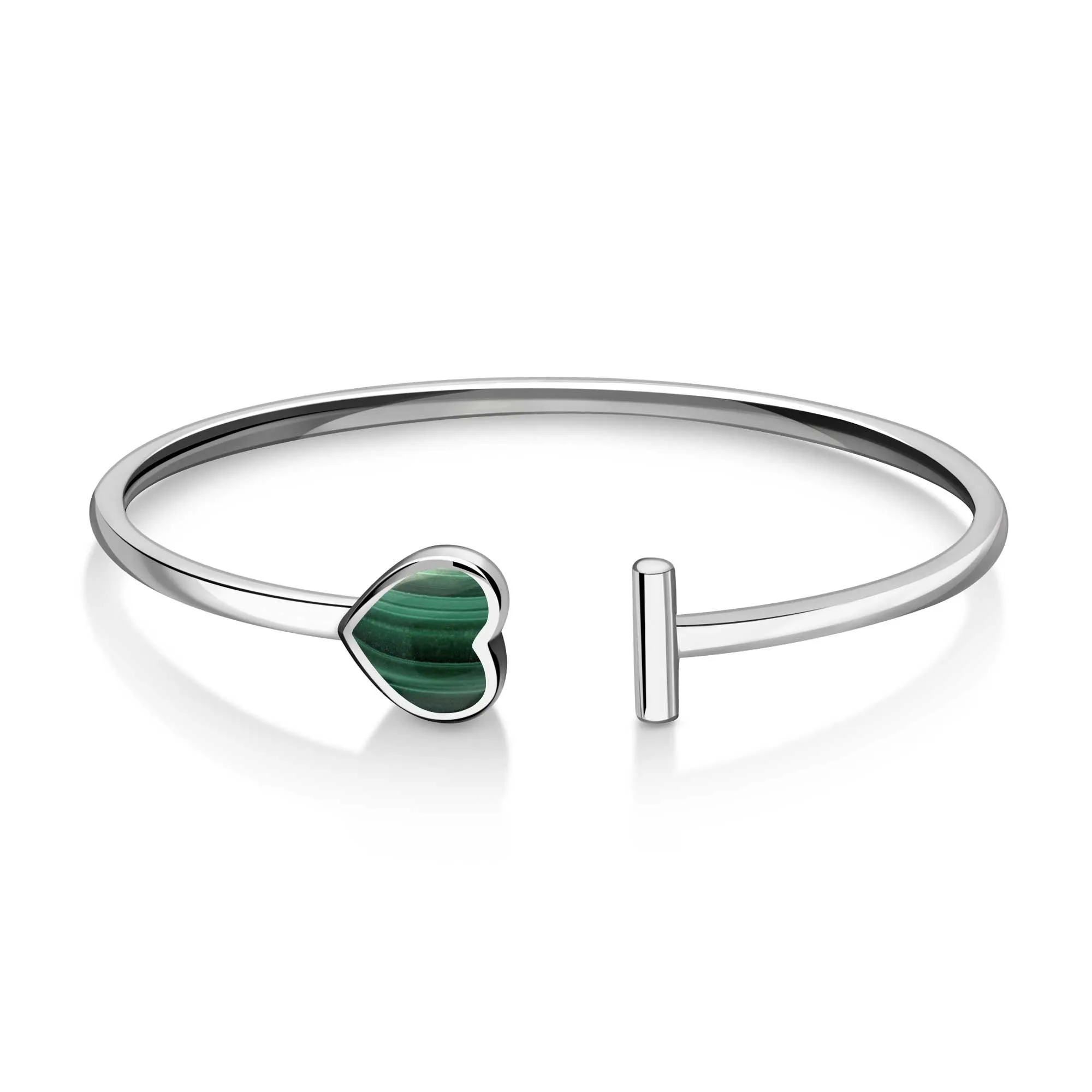 Sterling Silver Malachite Open Heart Bangle