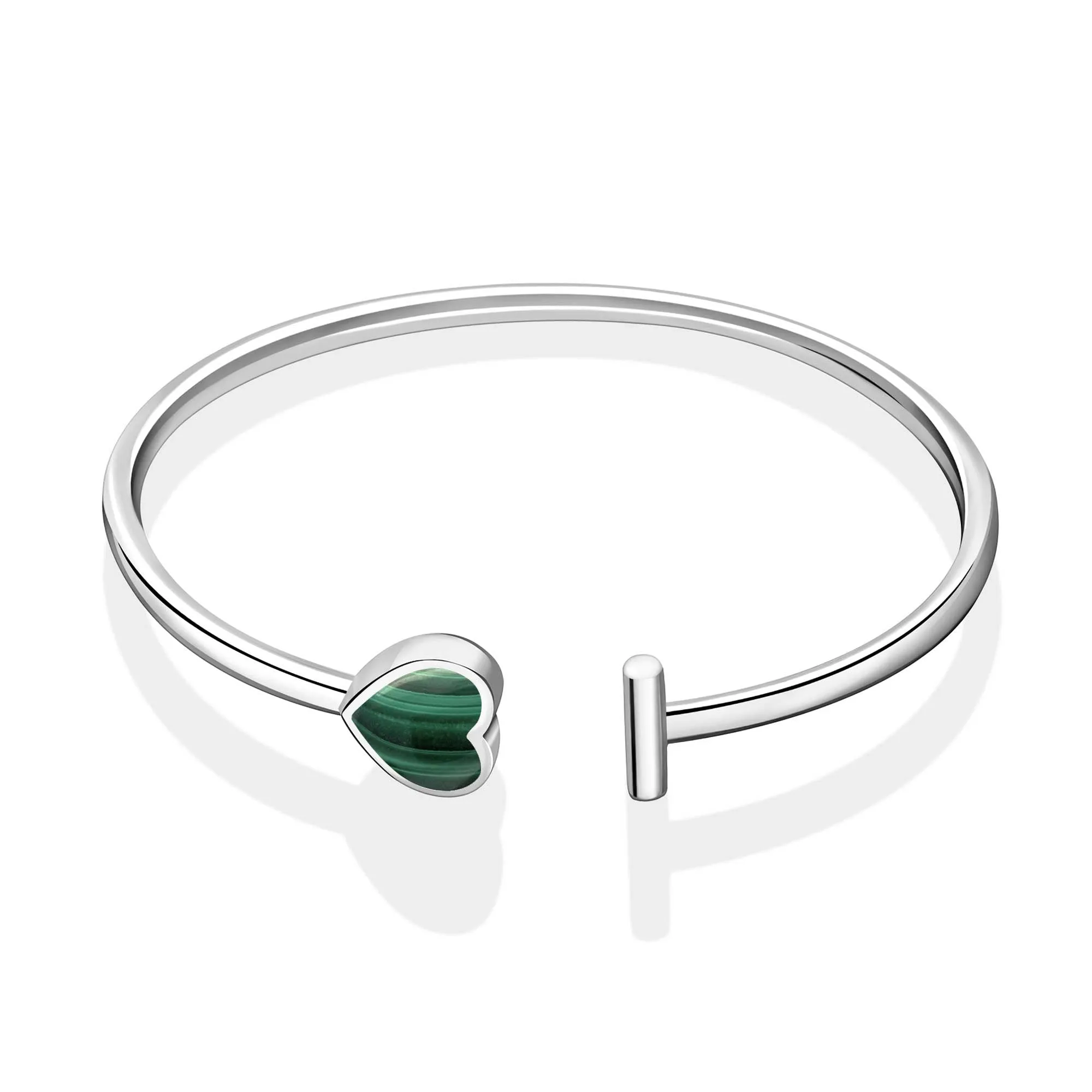 Sterling Silver Malachite Open Heart Bangle