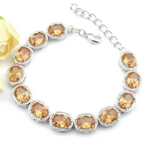 Sterling Silver Oval Cut Champagne Morganite Tennis Bracelet