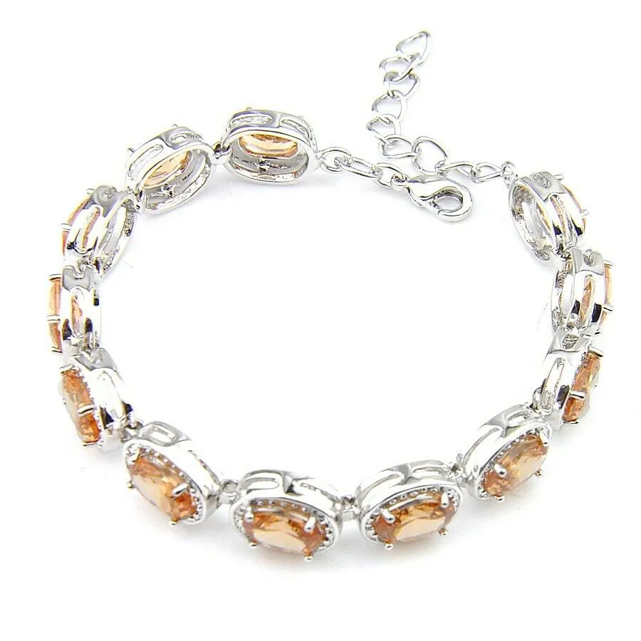 Sterling Silver Oval Cut Champagne Morganite Tennis Bracelet