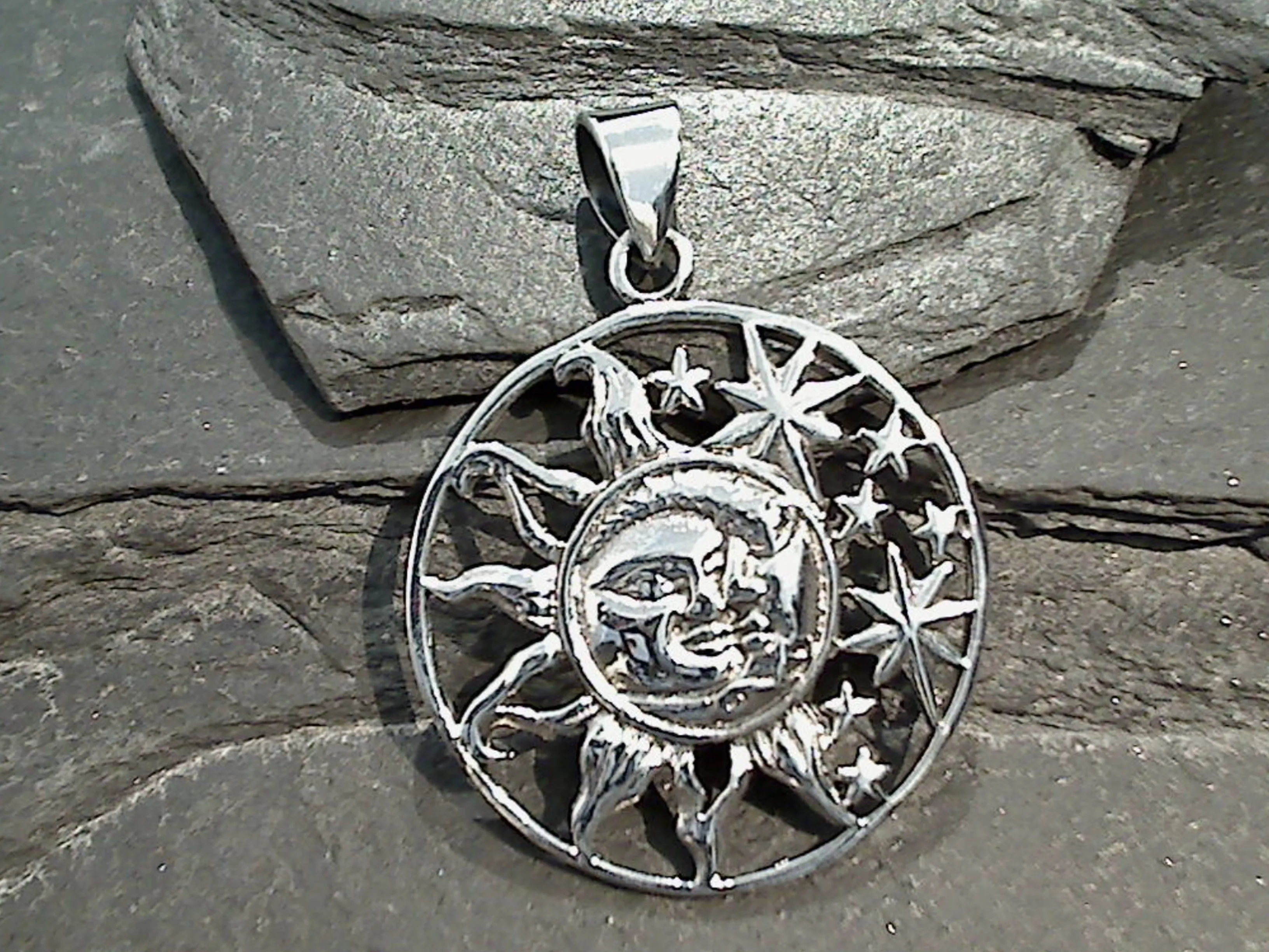 Sterling Silver Sun, Moon And Stars Pendant