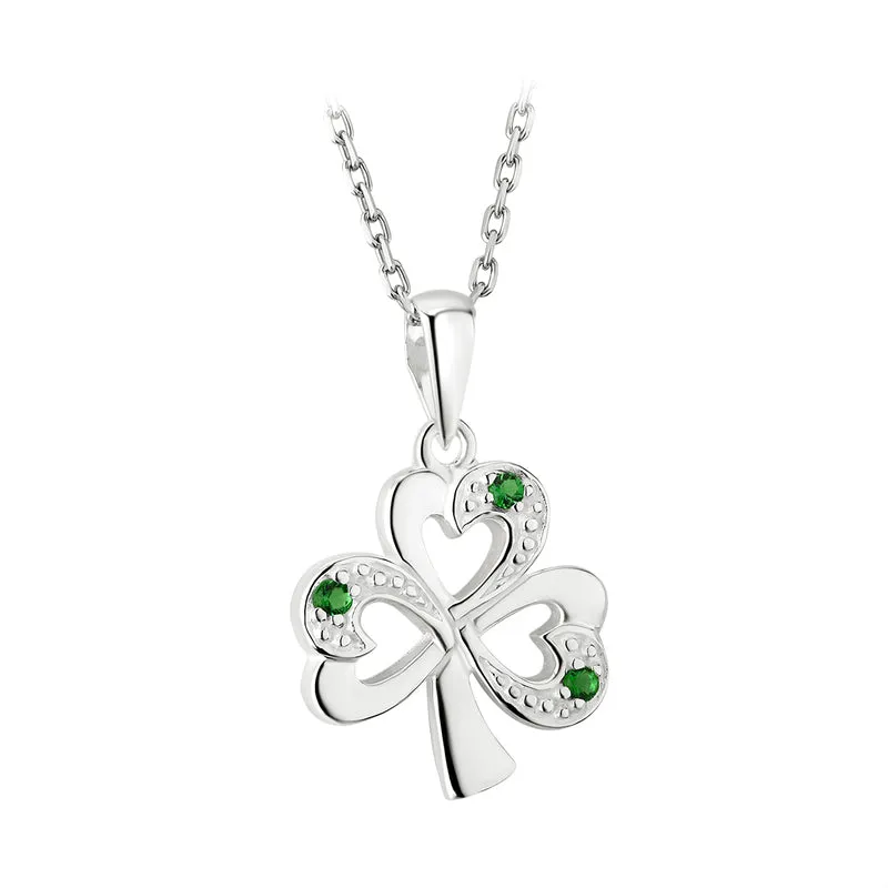 Sterling Silver Syn Emerald Shamrock Pendant