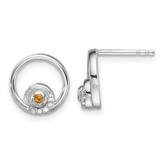 Sterling Silver White Ice Diamond and Citrine Earrings