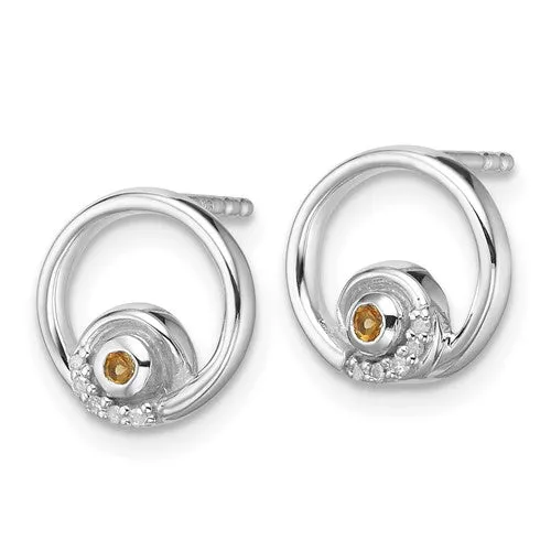 Sterling Silver White Ice Diamond and Citrine Earrings