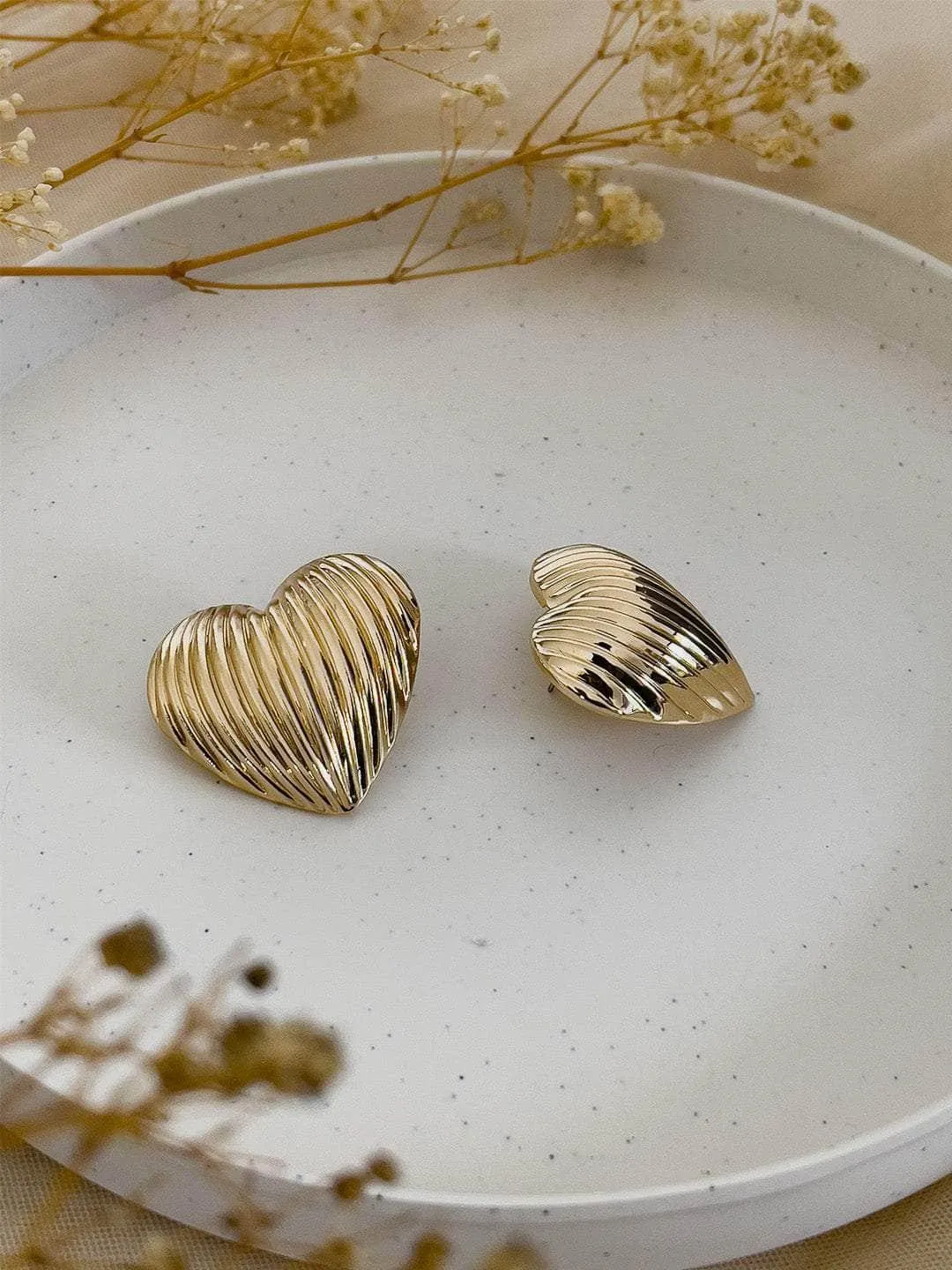 Striped Heart Shaped Stud Earrings