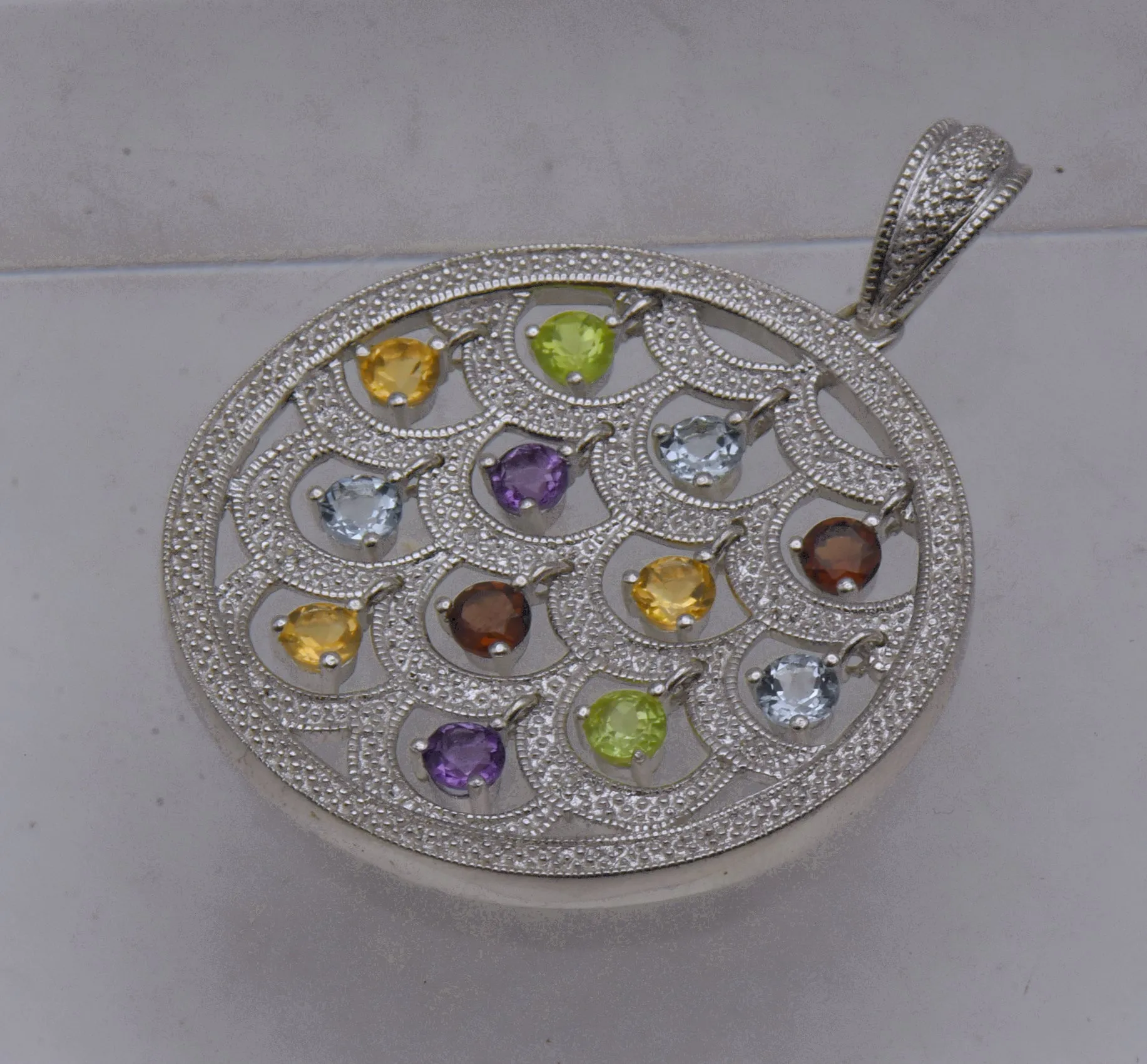 Stunning Colored Gemstones and Diamonds Chandelier Pendant on Multi-Strand Sterling Chain Necklace