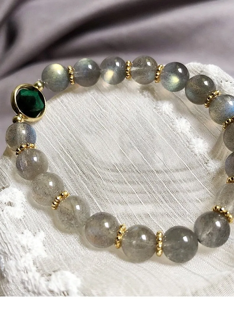 Stylish Mix Gray Moonstone Natural Healing Crystal Beads Bracelet