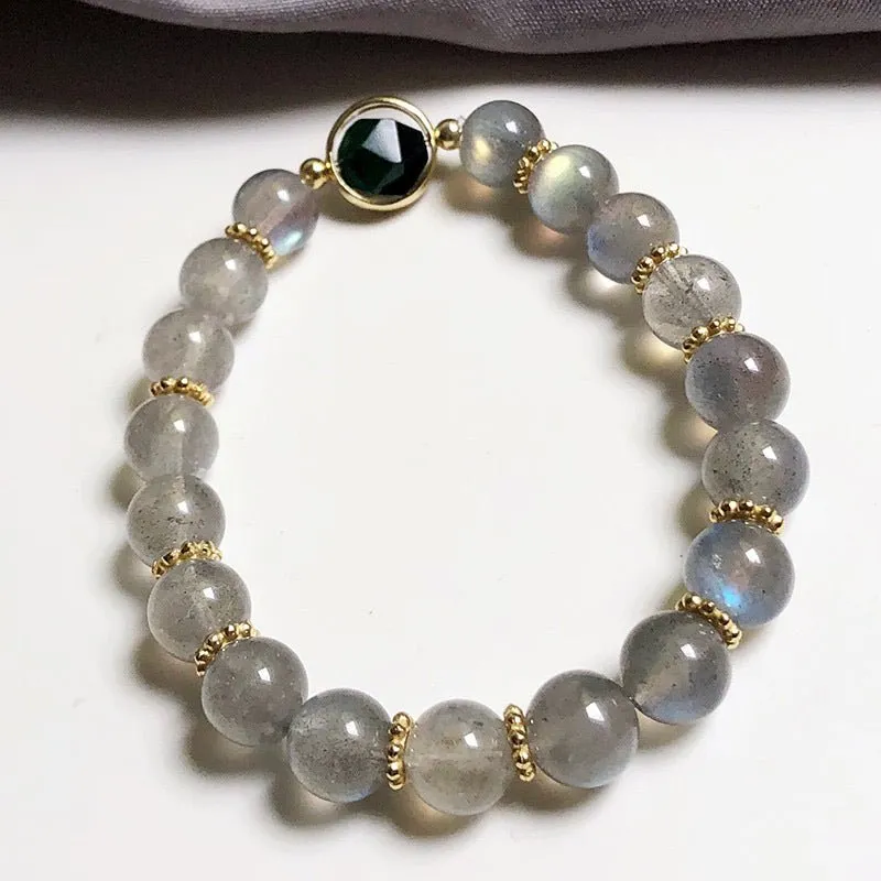 Stylish Mix Gray Moonstone Natural Healing Crystal Beads Bracelet