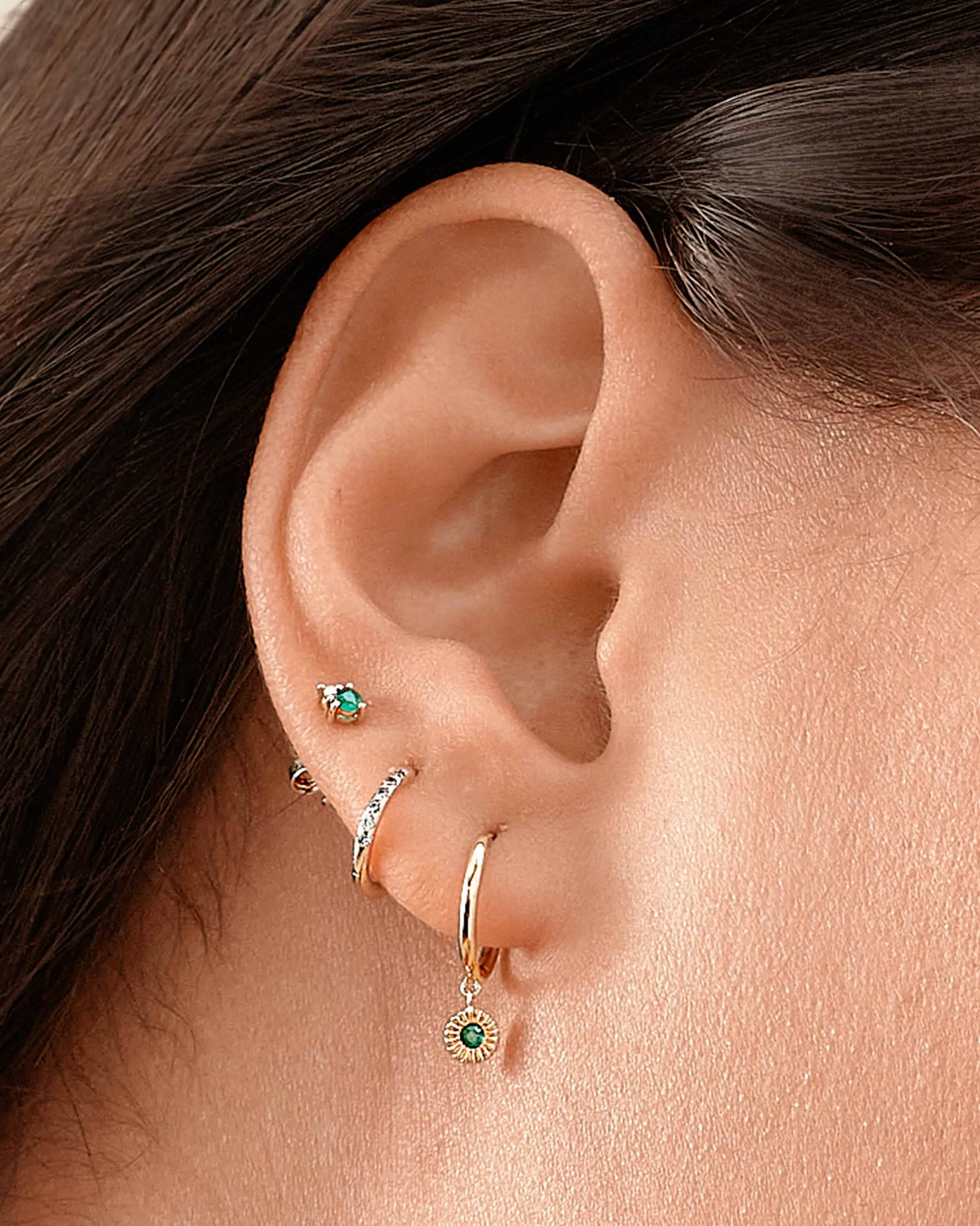 Sun Ray Emerald Huggie Earring