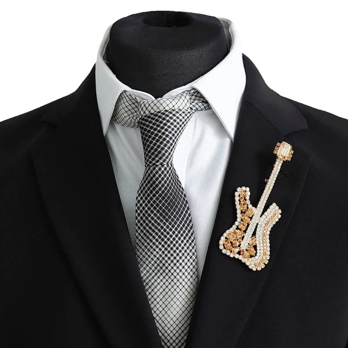 Swarovski Crystals Fender Guitar Lapel Brooch