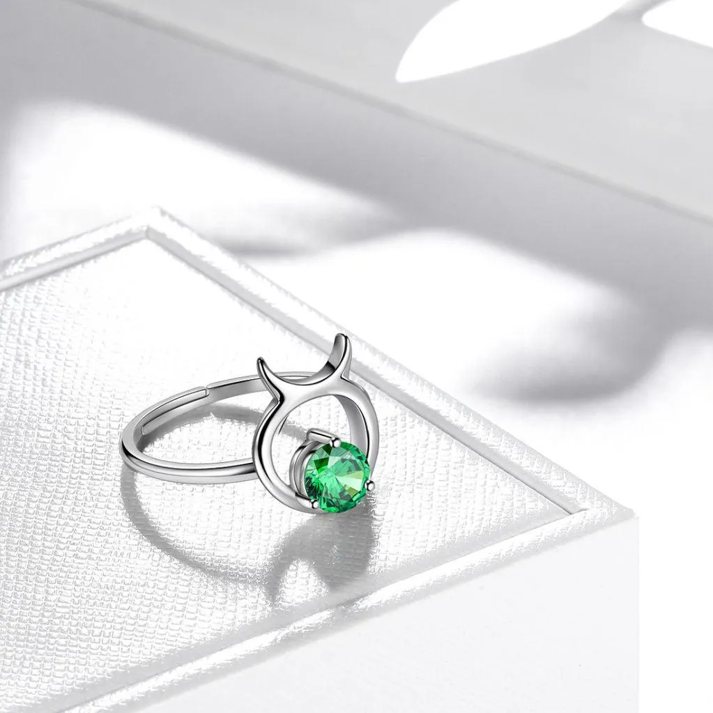 Taurus Ring May Emerald Birthstone Zodiac Women Girls Jewelry Birthday Gift