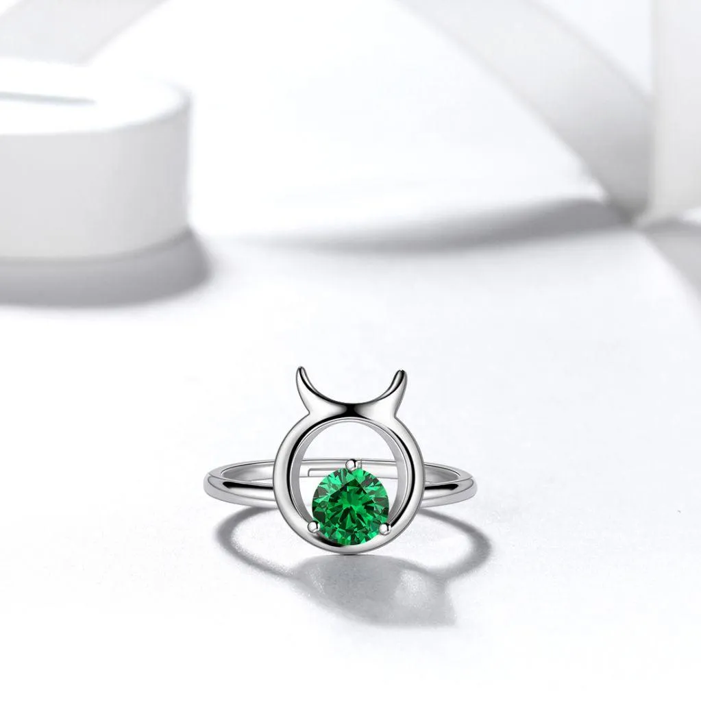 Taurus Ring May Emerald Birthstone Zodiac Women Girls Jewelry Birthday Gift