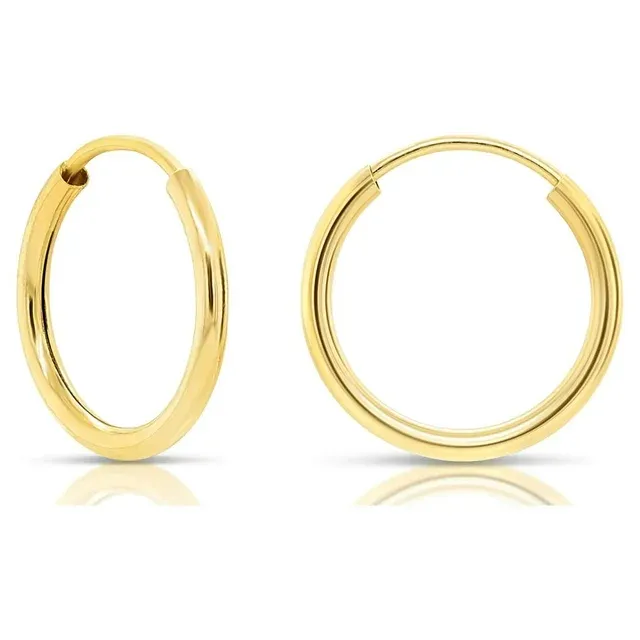 Tilo Jewelry 14k Yellow Gold Endless Hoop Earrings, 1mm Tube (10mm) Women, Girls, Men, Unisex