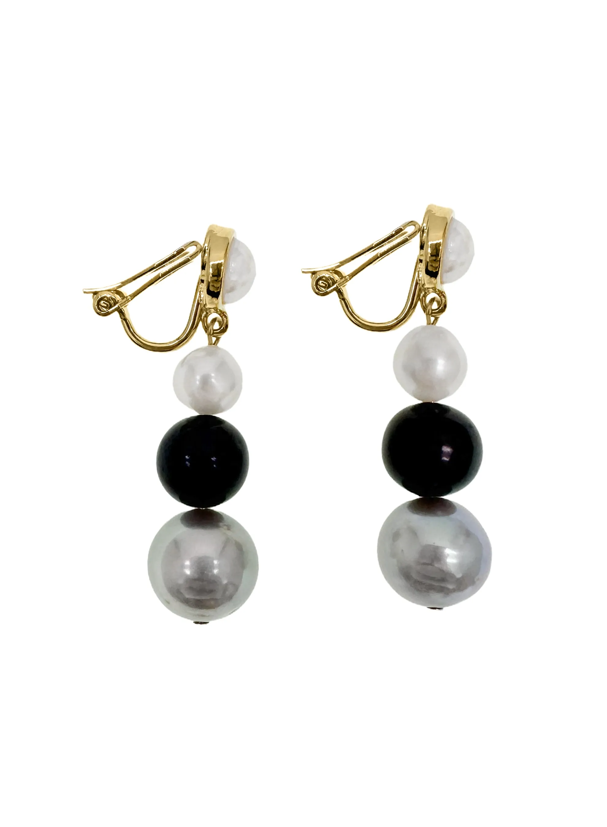 Timeless Black Gray and White Freshwater Pearls Clip-On Earrings LE043