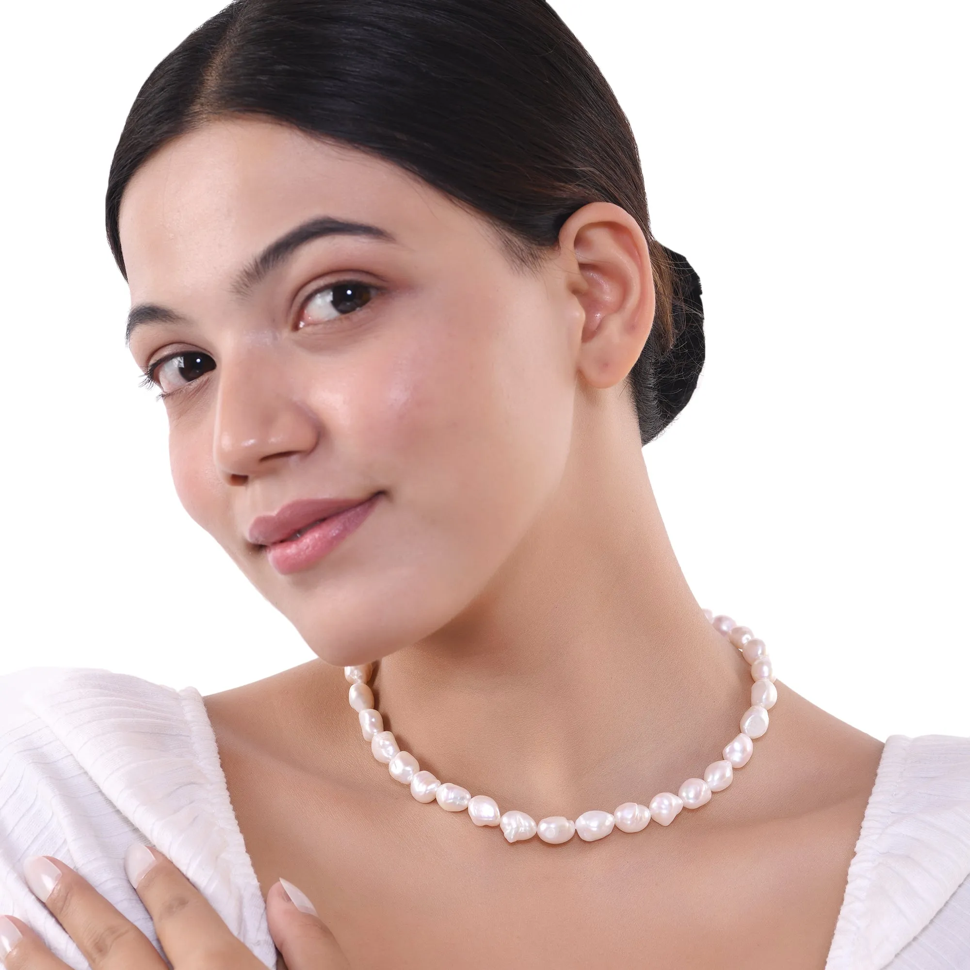 Timeless Natural Baroque Pearl Necklace| 925 Silver - From Purl