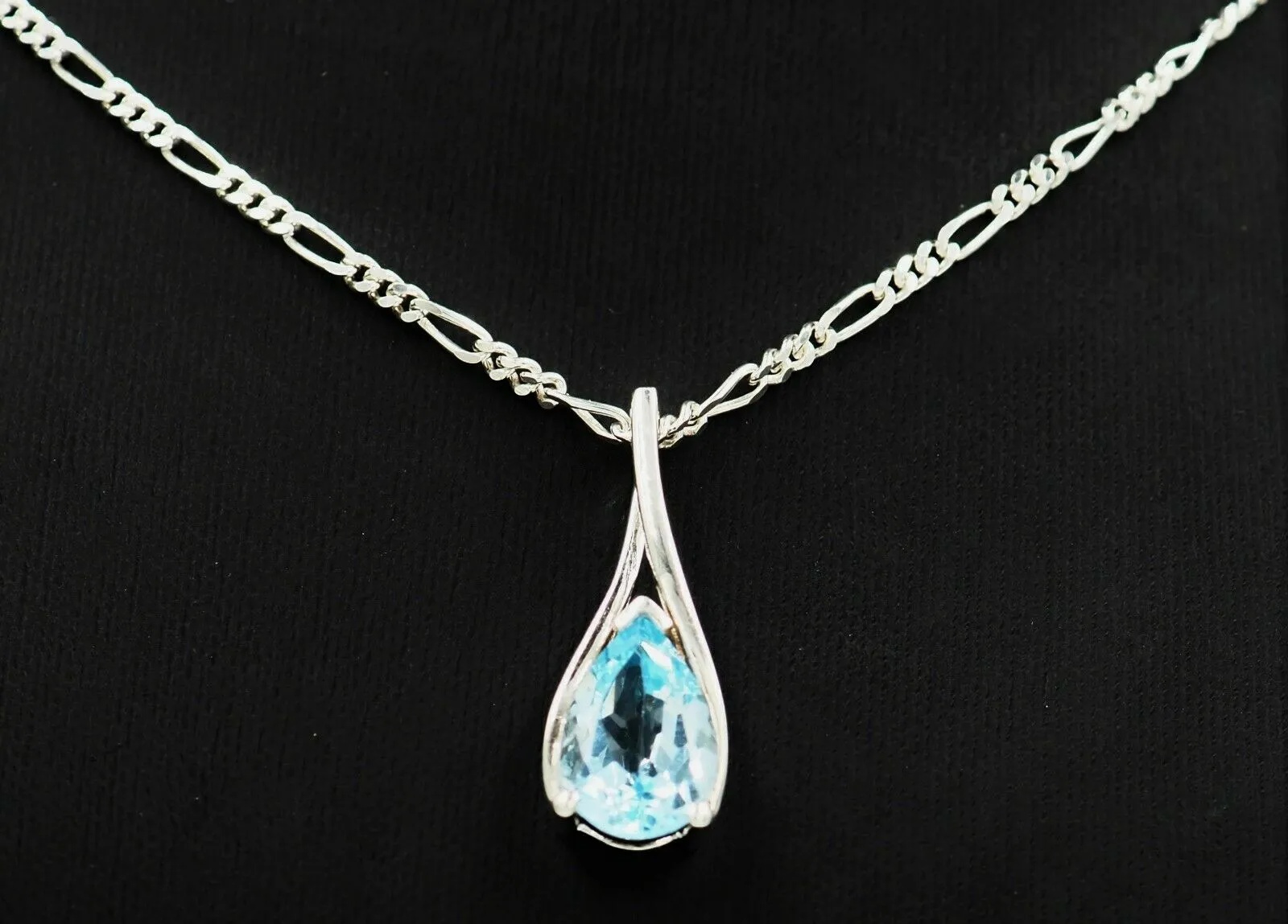 Topaz & 925 Sterling Silver Pendant with Silver Figaro Chain Necklace