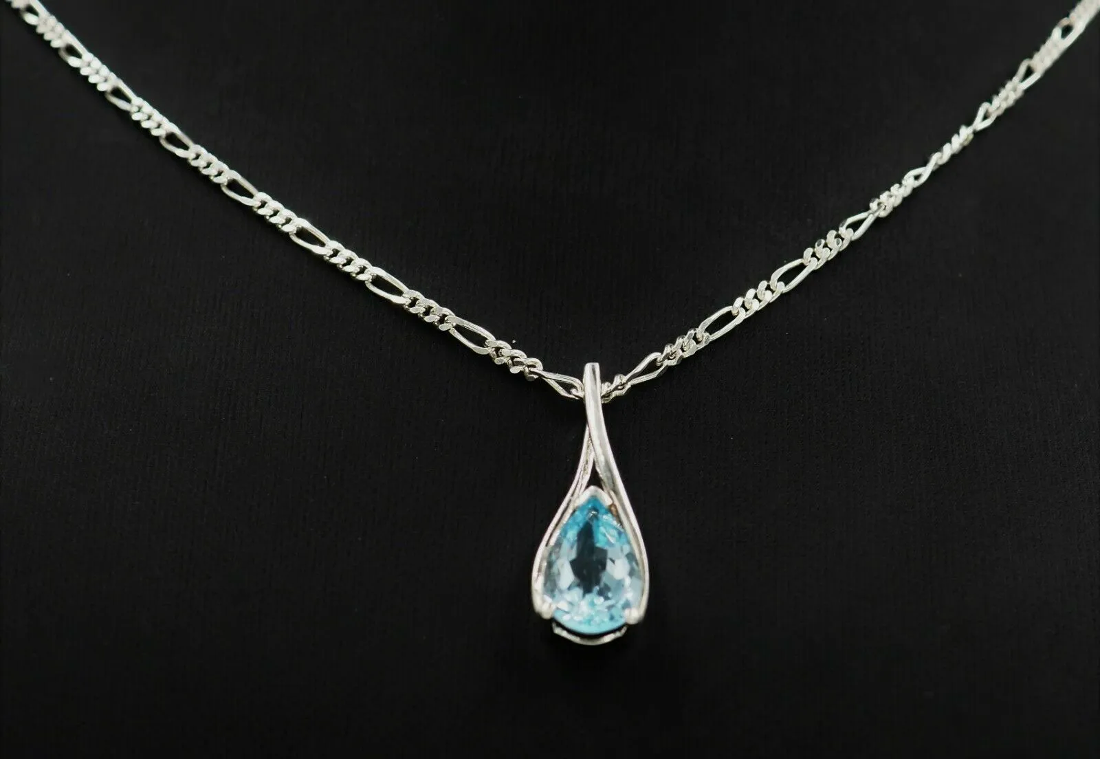 Topaz & 925 Sterling Silver Pendant with Silver Figaro Chain Necklace