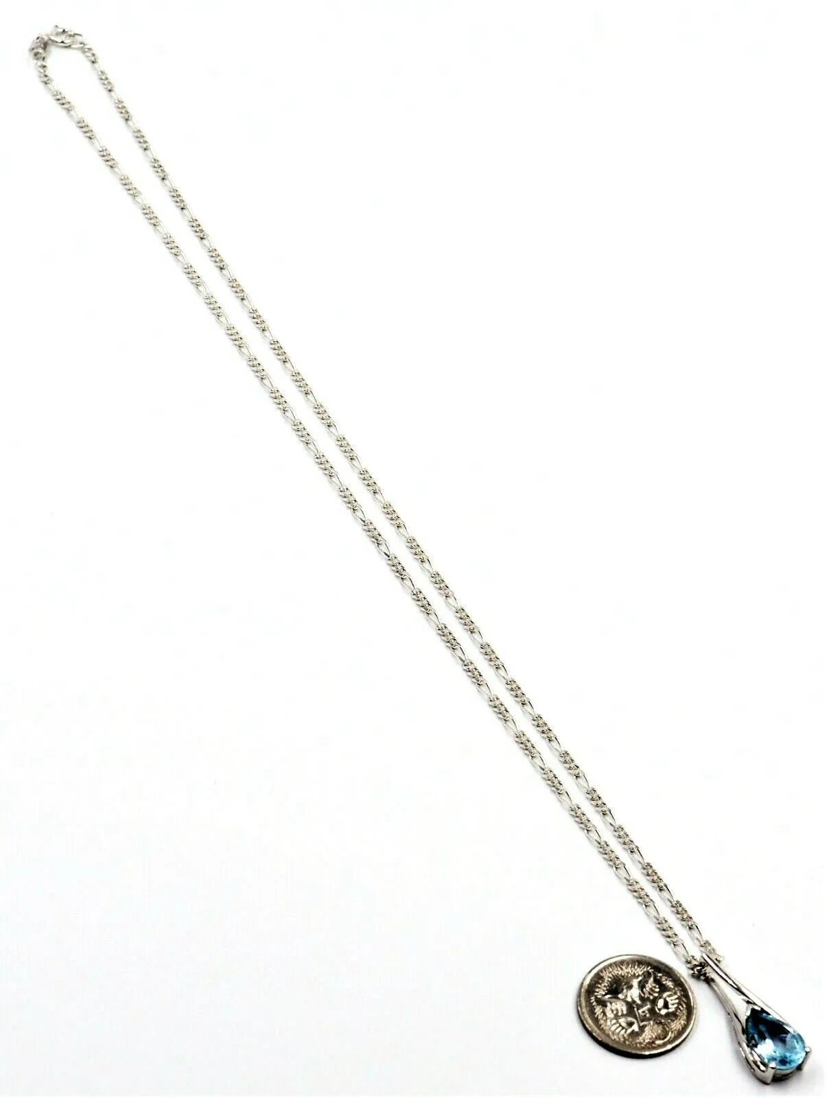 Topaz & 925 Sterling Silver Pendant with Silver Figaro Chain Necklace