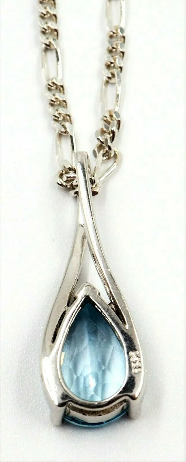 Topaz & 925 Sterling Silver Pendant with Silver Figaro Chain Necklace