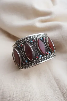 Turkish Silver Plated Brass Bangle with Carnelian Petals