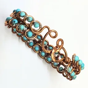 Turquoise Copper Wire Looped Heart Closure Bangle