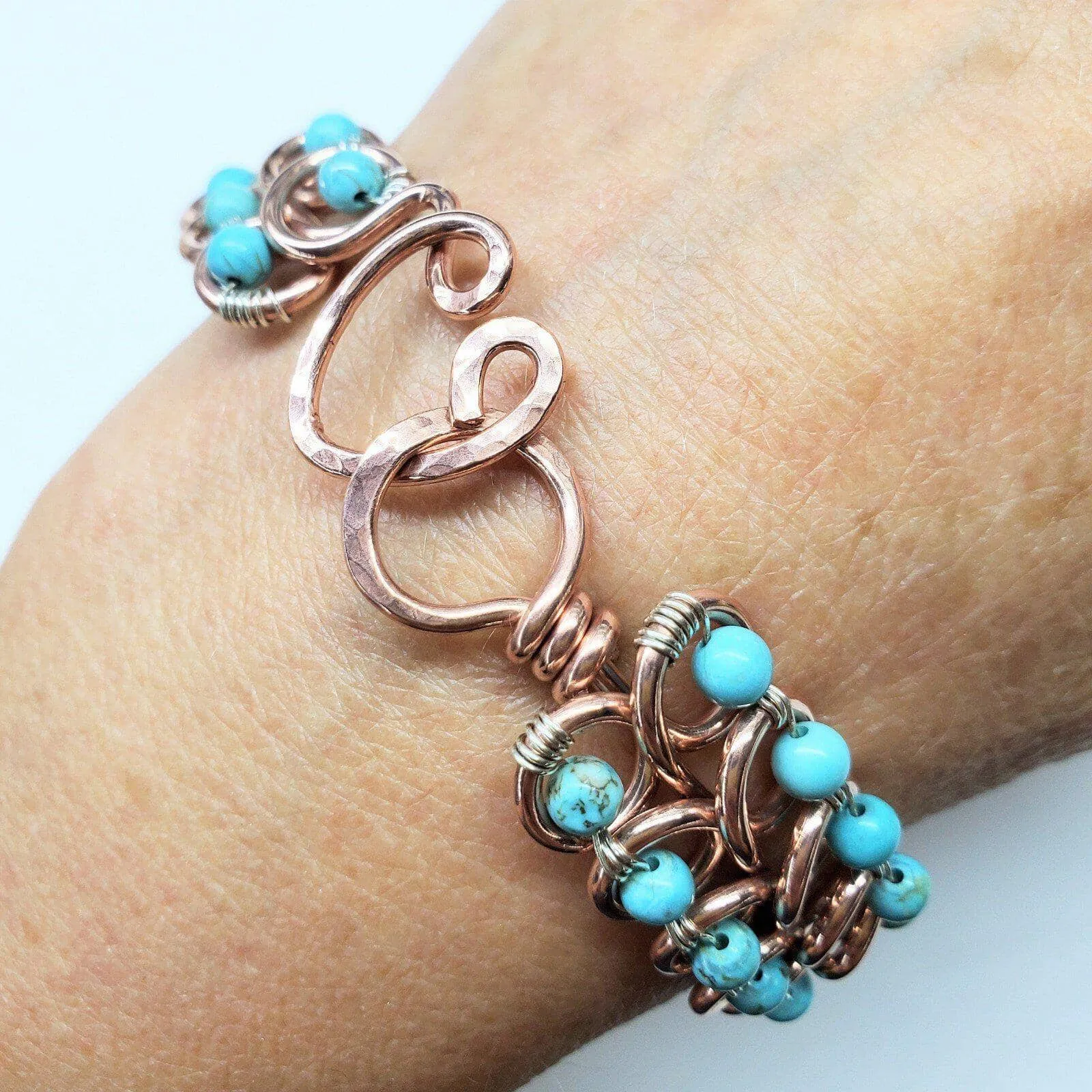 Turquoise Copper Wire Looped Heart Closure Bangle