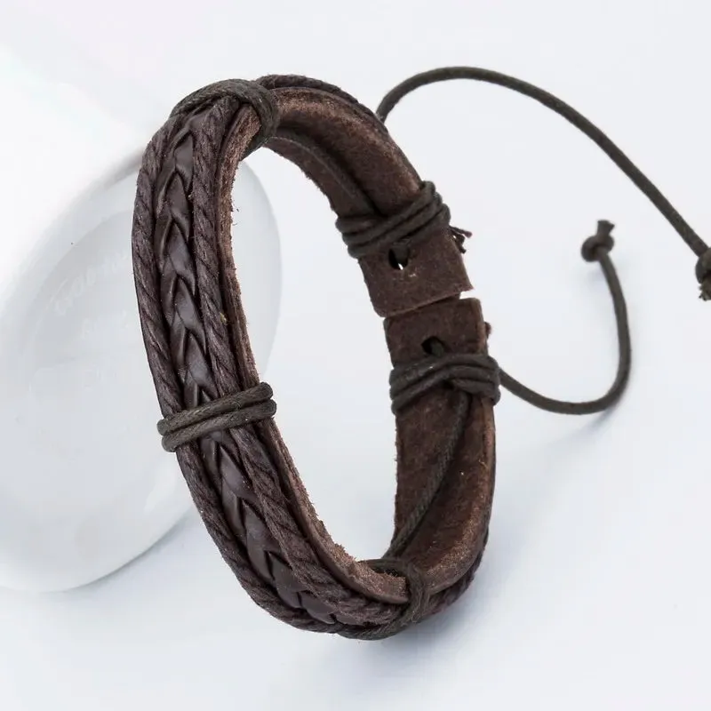 TYO Wholesale Bracelets New Fashion Charm Leather Bangle Men's Bracelets Popular Boys DIY Bandage Strand Handmade Weave Bracelet