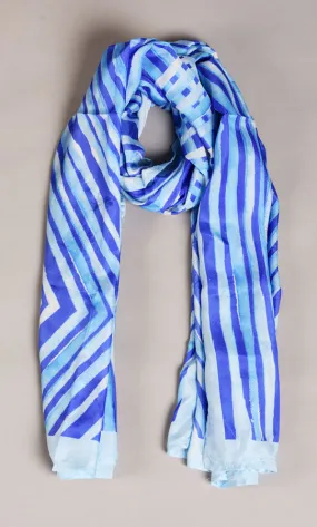 Ultra Marine Blue Colour Story Geometric Printed Pure Silk Scarf