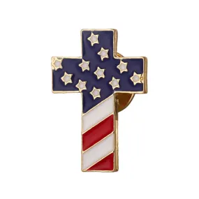 Unisex American Flag Patriotic Cross Brooch