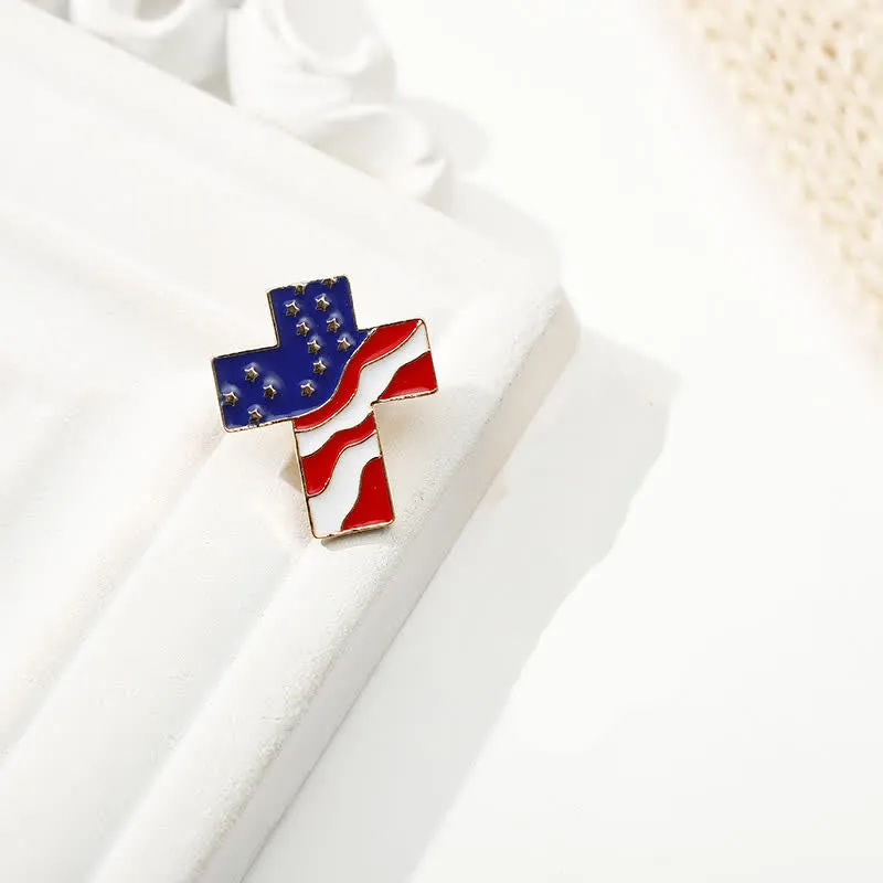 Unisex American Flag Patriotic Cross Brooch