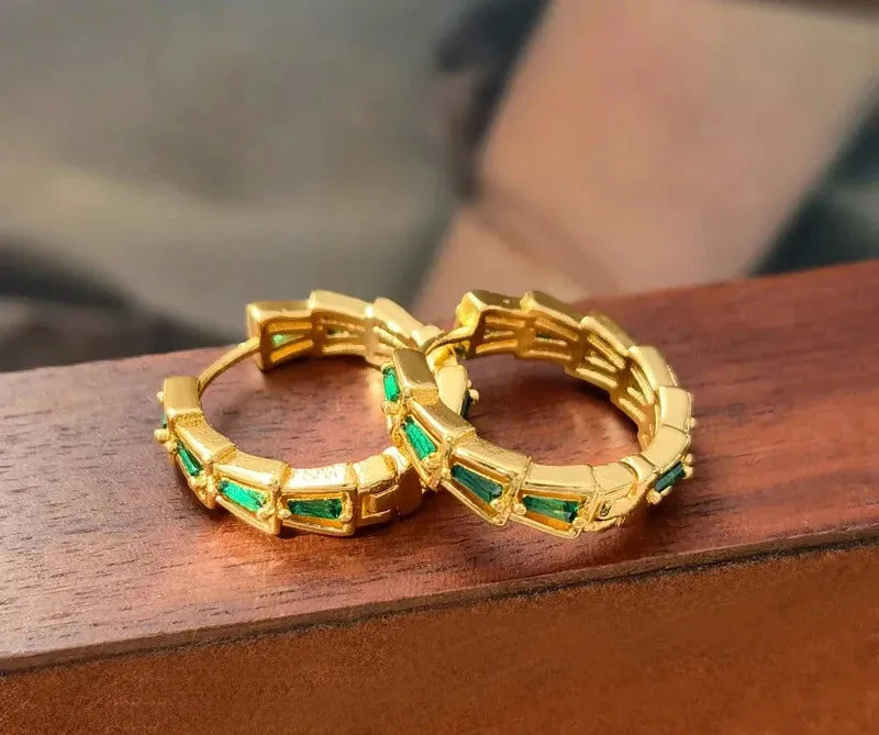 VAIGE Enchanting Emerald Green Glass Hoop Earrings - Elegant Ear Accessories