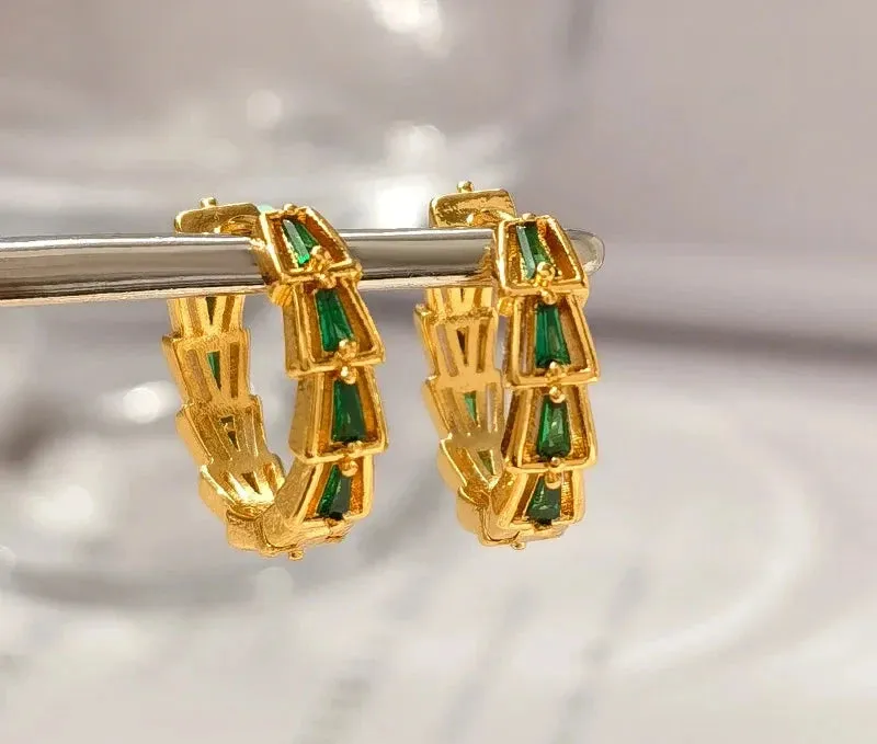 VAIGE Enchanting Emerald Green Glass Hoop Earrings - Elegant Ear Accessories