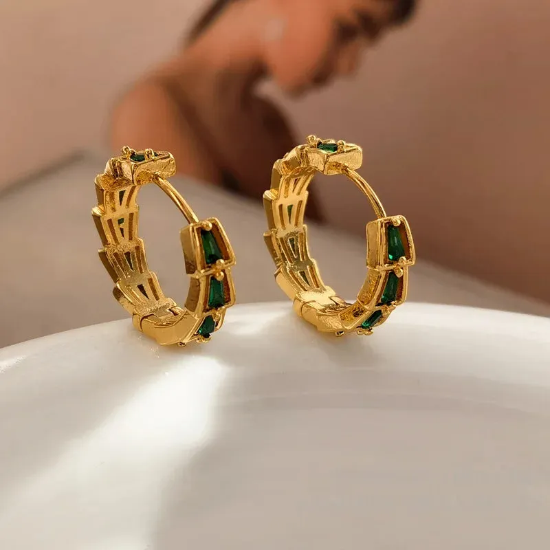 VAIGE Enchanting Emerald Green Glass Hoop Earrings - Elegant Ear Accessories