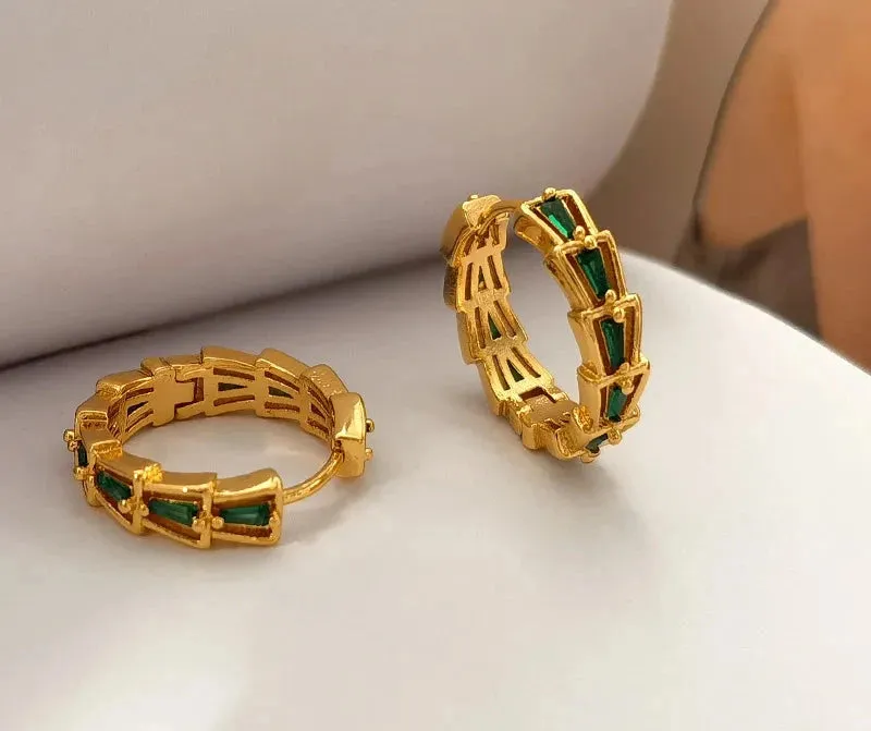 VAIGE Enchanting Emerald Green Glass Hoop Earrings - Elegant Ear Accessories