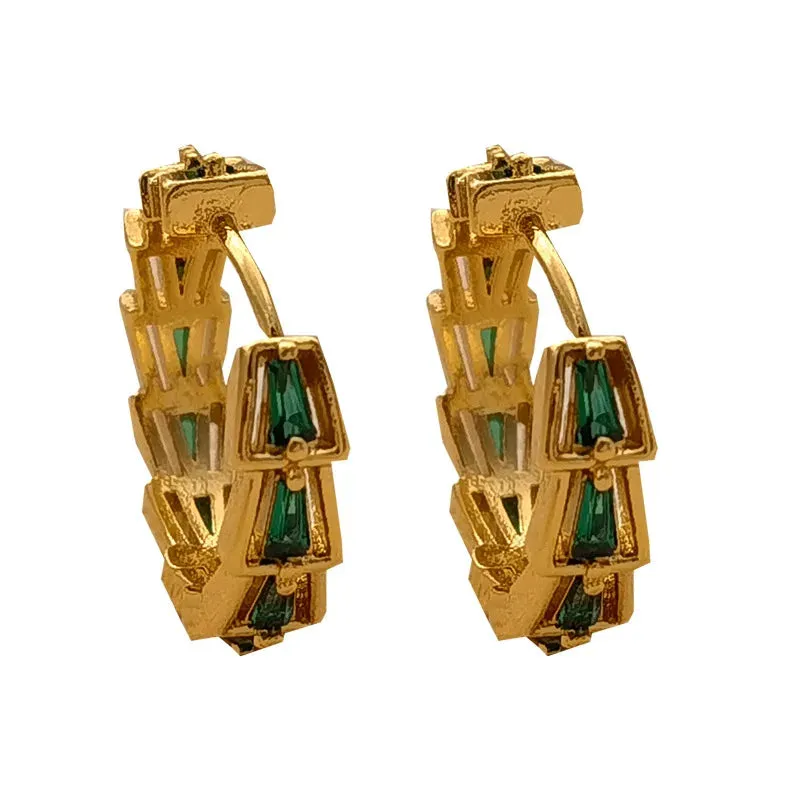 VAIGE Enchanting Emerald Green Glass Hoop Earrings - Elegant Ear Accessories