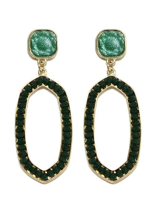 VE2721 Gemstone Post Oval Dangle Earrings