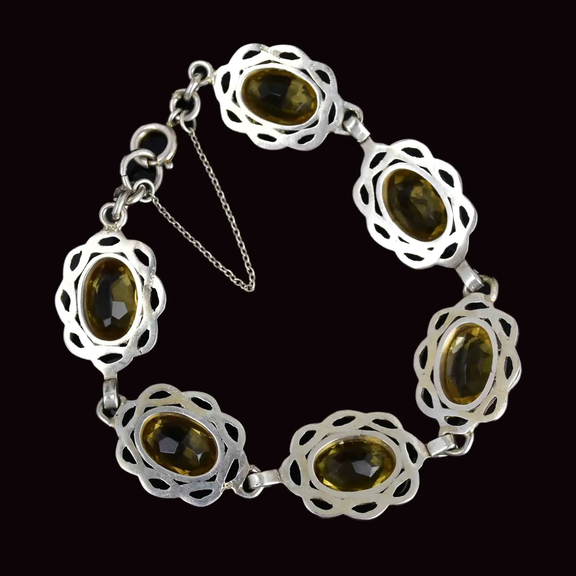 Vintage Arts and Crafts Style Silver Citrine Bracelet