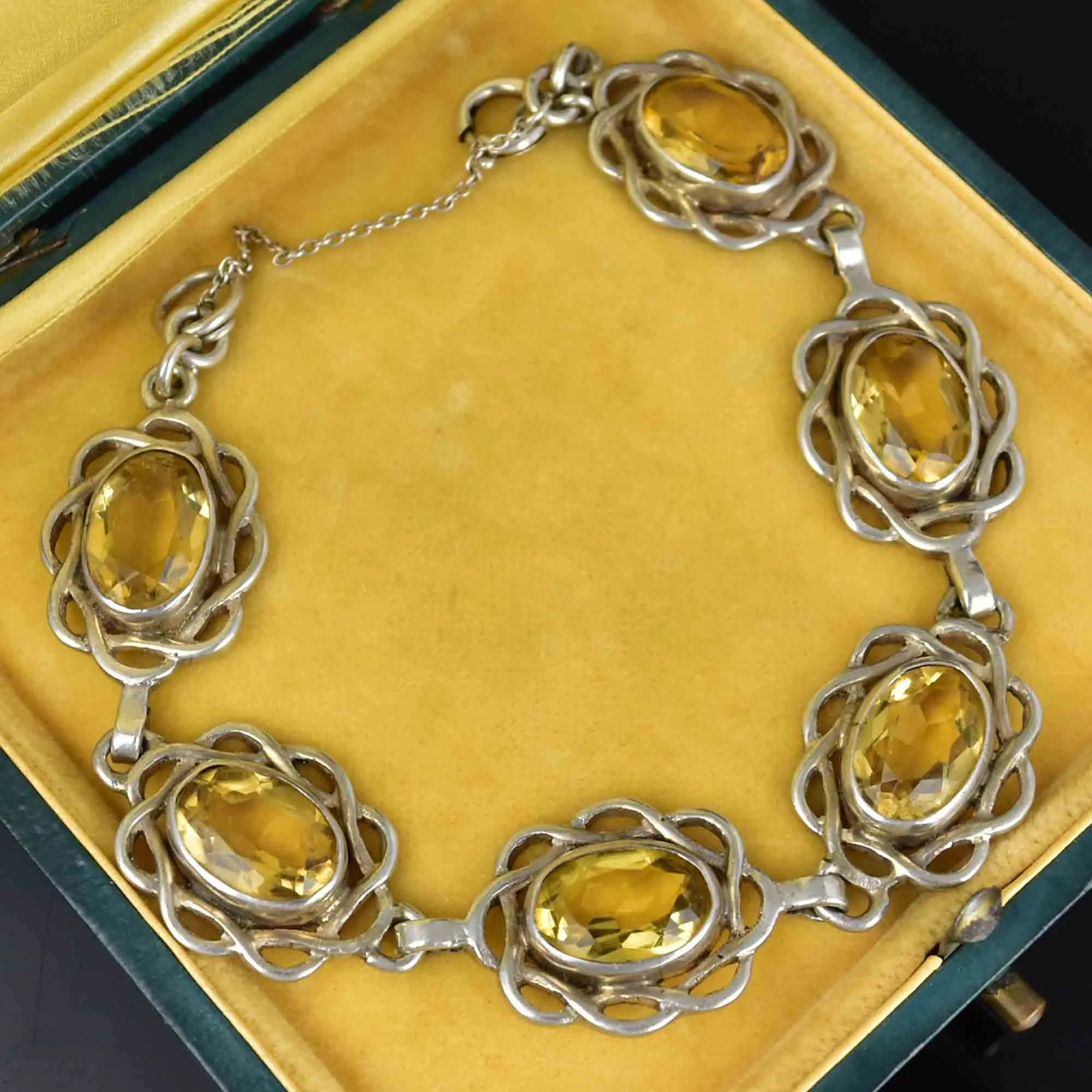 Vintage Arts and Crafts Style Silver Citrine Bracelet