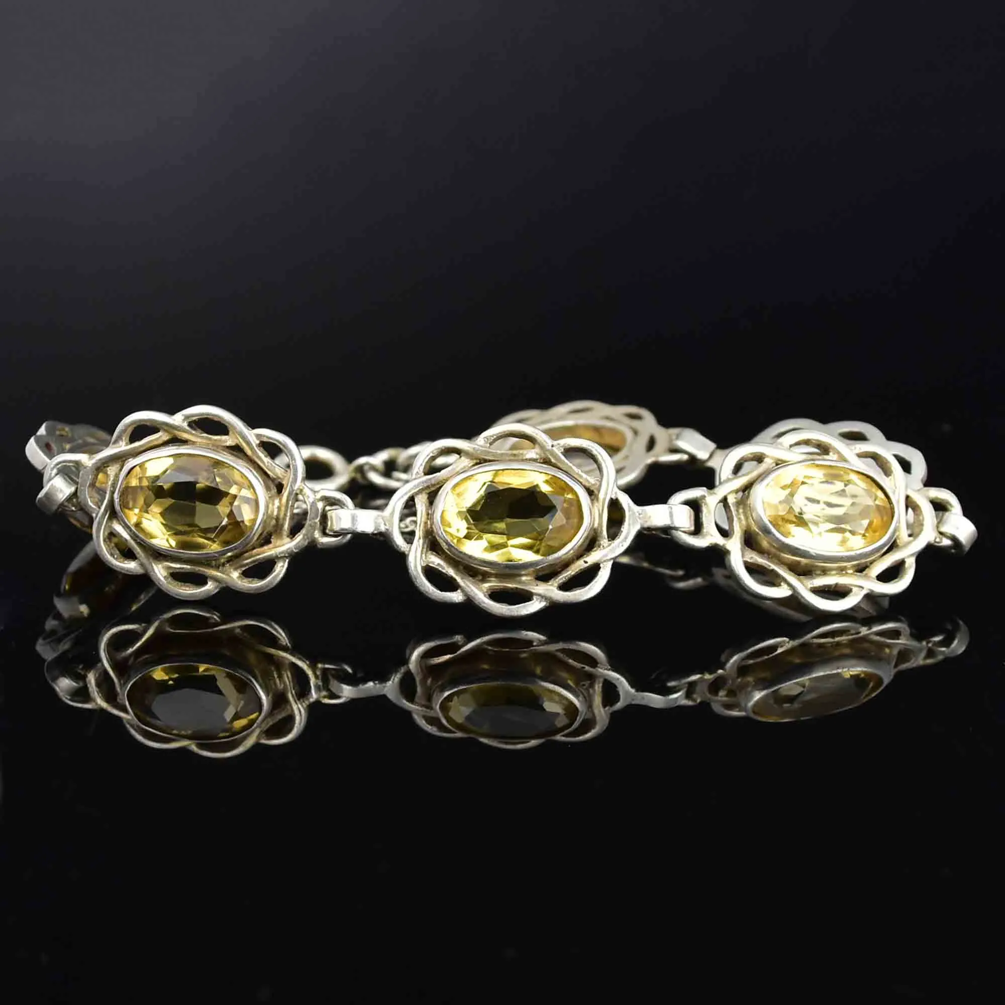 Vintage Arts and Crafts Style Silver Citrine Bracelet