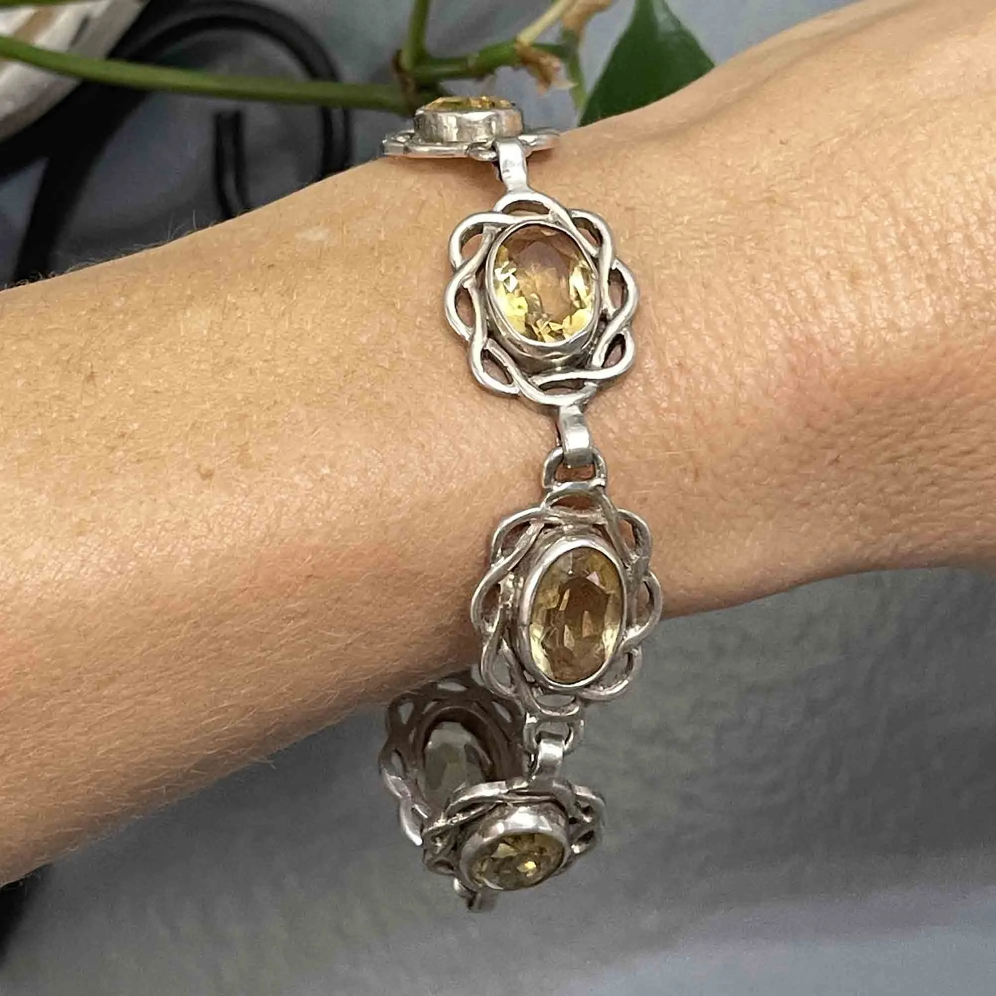 Vintage Arts and Crafts Style Silver Citrine Bracelet