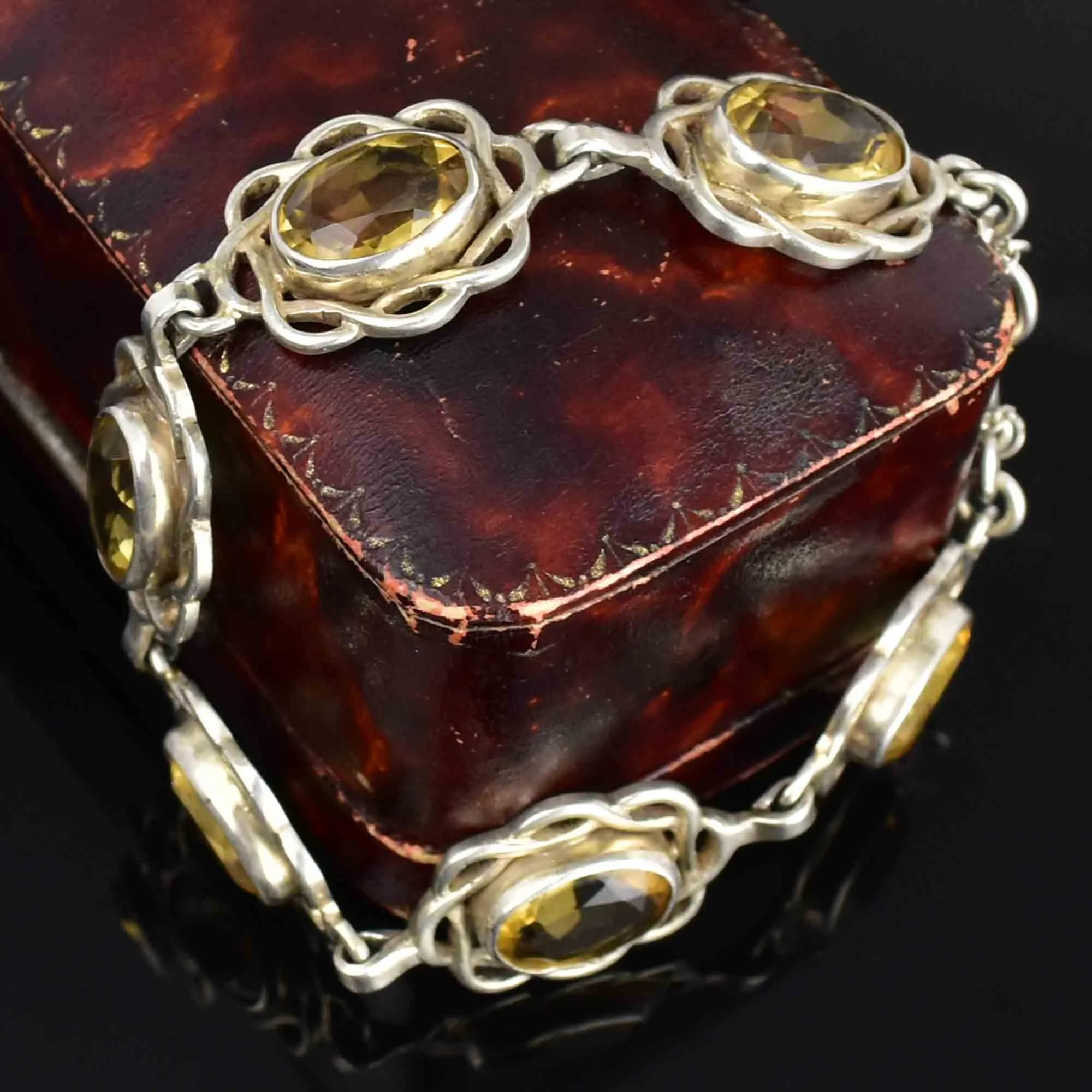 Vintage Arts and Crafts Style Silver Citrine Bracelet