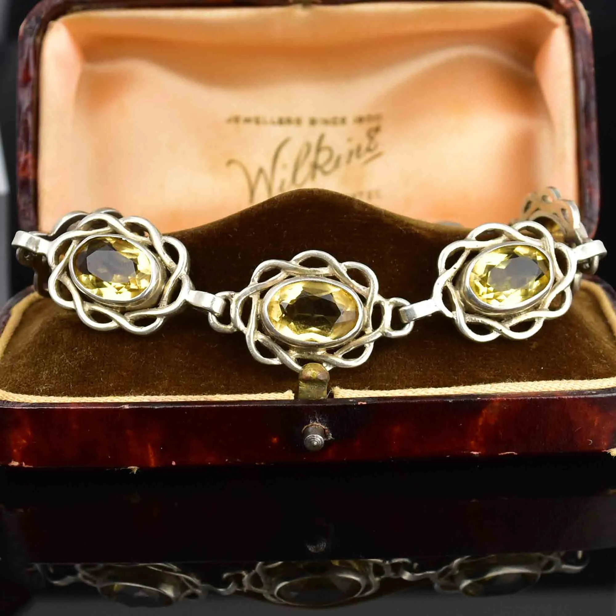 Vintage Arts and Crafts Style Silver Citrine Bracelet