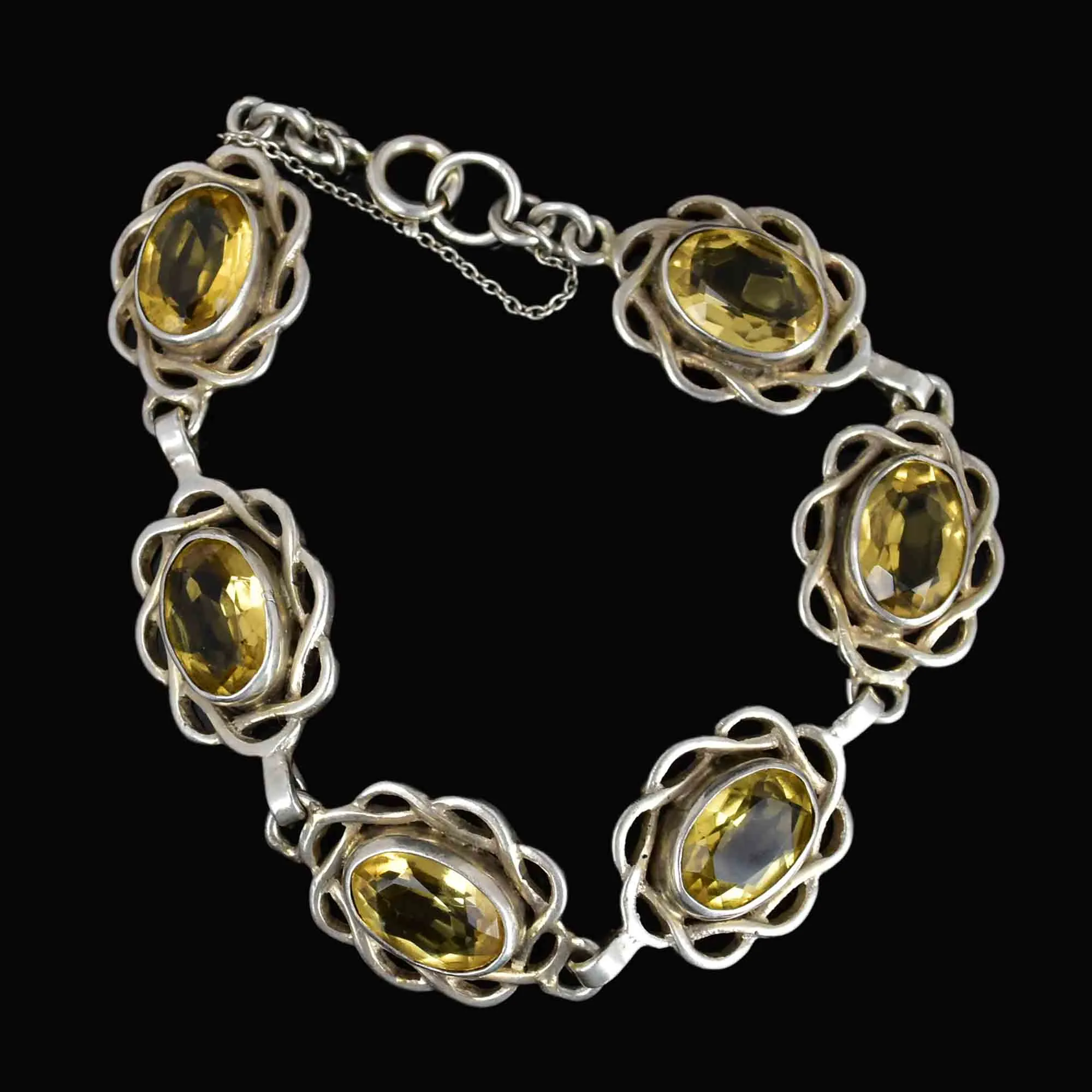 Vintage Arts and Crafts Style Silver Citrine Bracelet