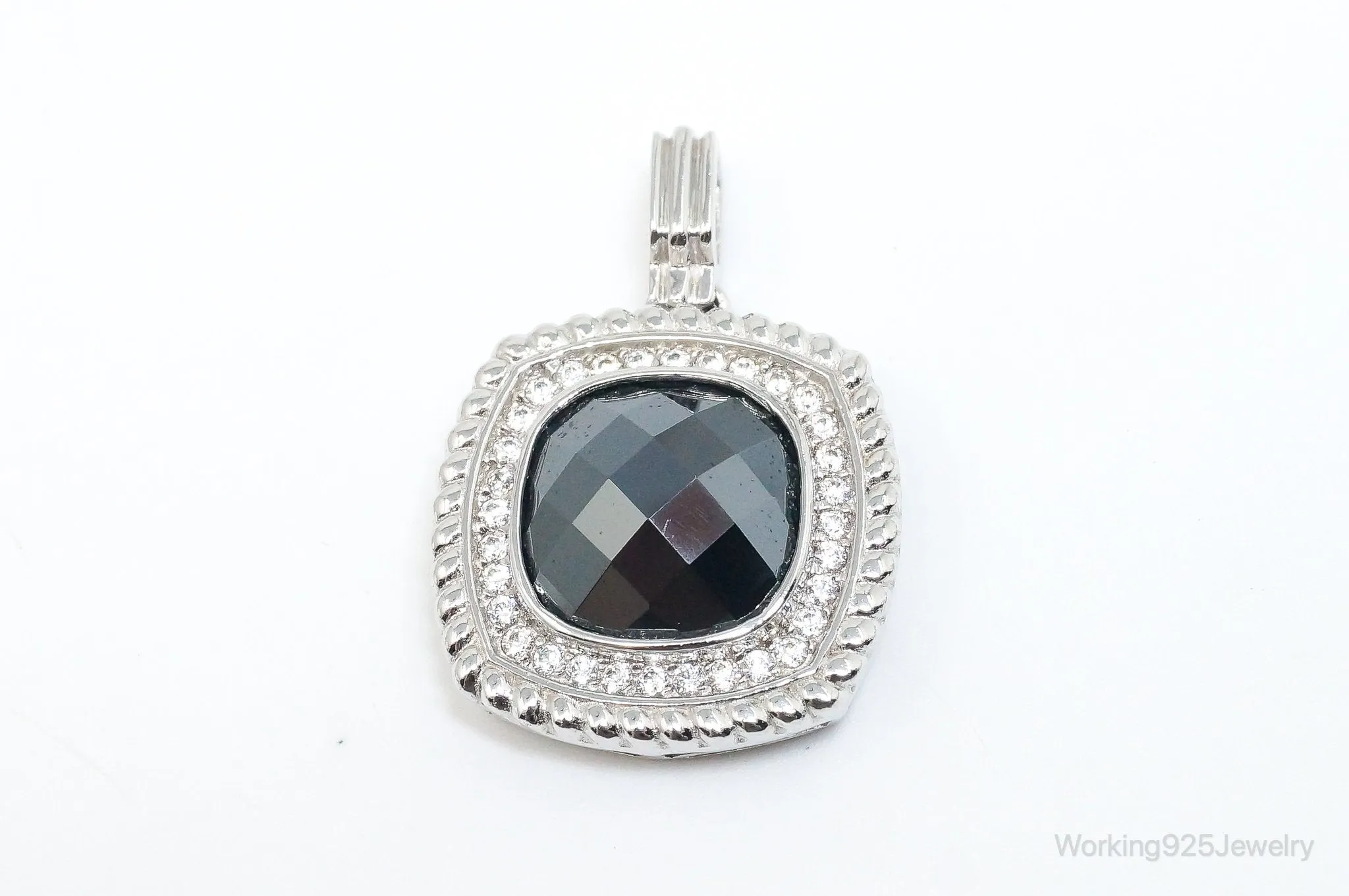 Vintage Designer Hematite Cubic Zirconia Sterling Silver Pendant