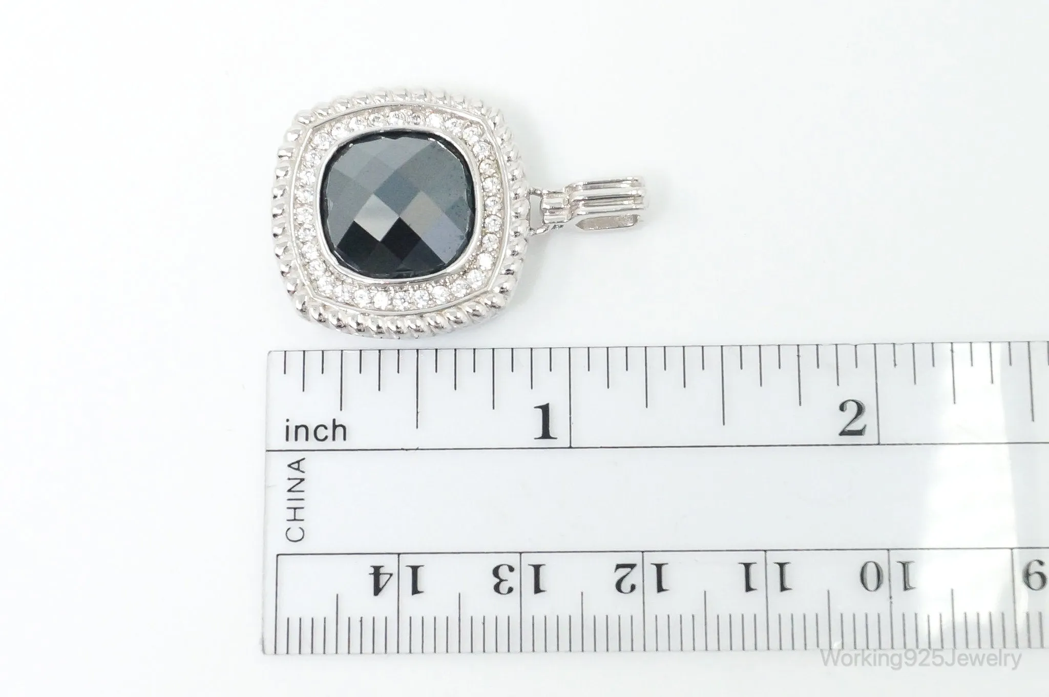 Vintage Designer Hematite Cubic Zirconia Sterling Silver Pendant