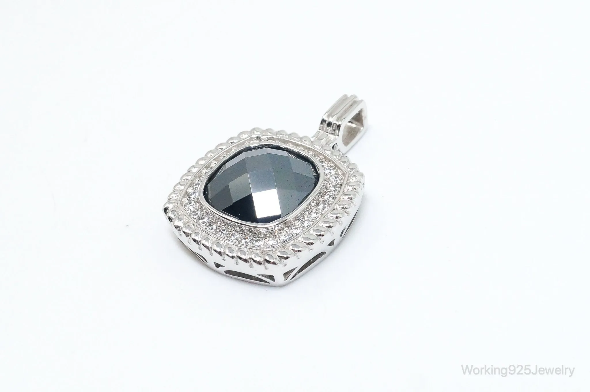 Vintage Designer Hematite Cubic Zirconia Sterling Silver Pendant