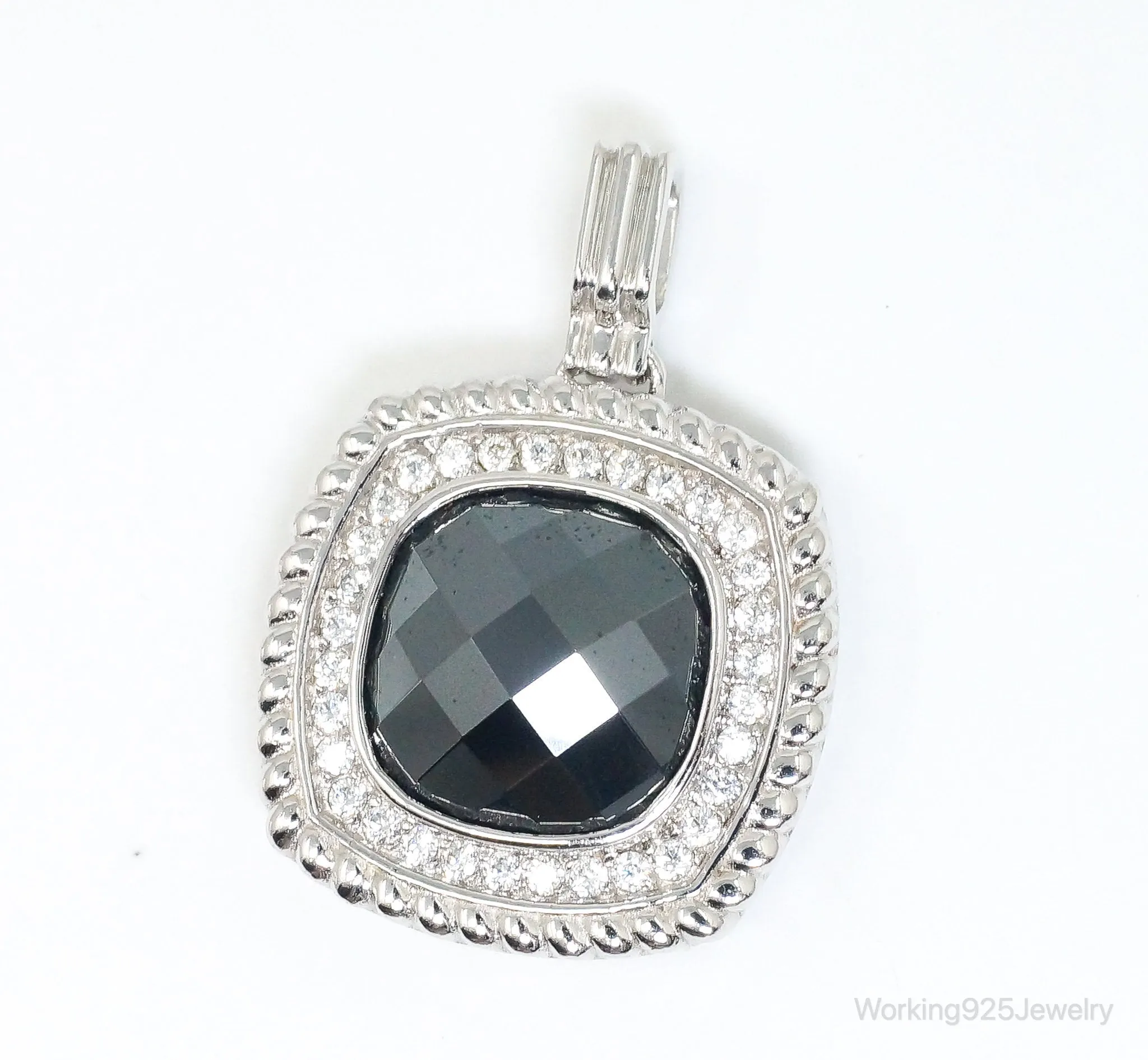 Vintage Designer Hematite Cubic Zirconia Sterling Silver Pendant